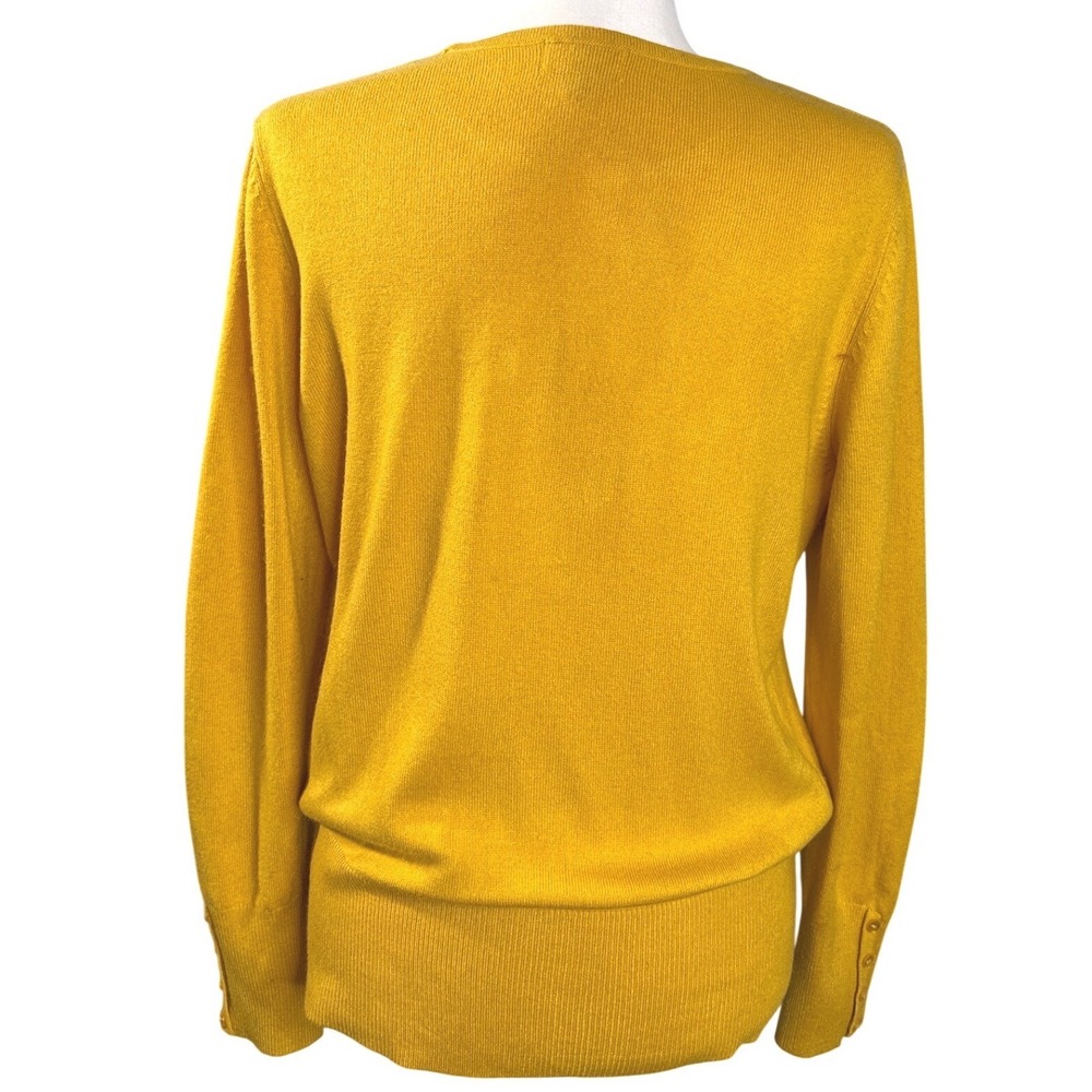 JM COLLECTION Petite Mustard Yellow Crewneck Sweater Button Cuff Women's L - Picture 3 of 9